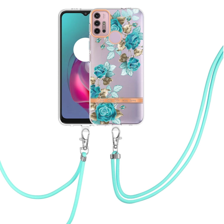 For Motorola Moto G30 / G20 / G10 / G10 Power Flowers Series TPU Phone Case with Lanyard
