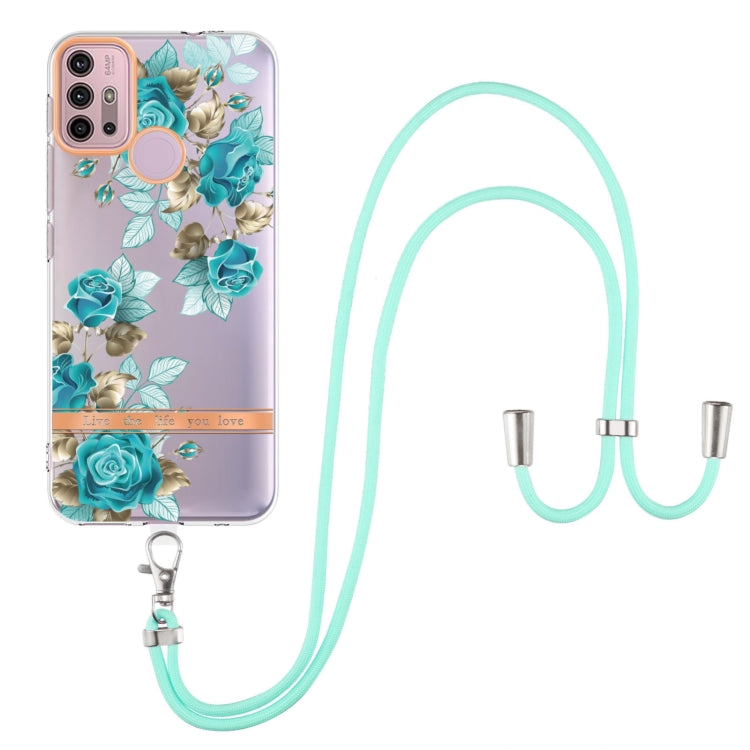 For Motorola Moto G30 / G20 / G10 / G10 Power Flowers Series TPU Phone Case with Lanyard