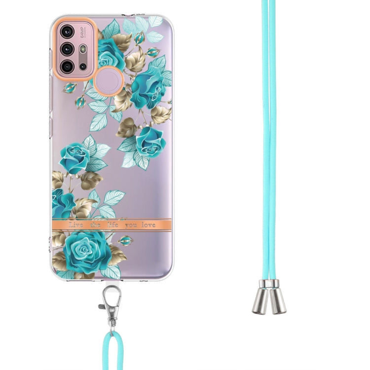 For Motorola Moto G30 / G20 / G10 / G10 Power Flowers Series TPU Phone Case with Lanyard