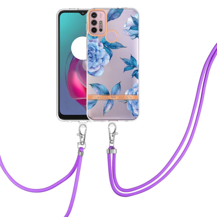 For Motorola Moto G30 / G20 / G10 / G10 Power Flowers Series TPU Phone Case with Lanyard