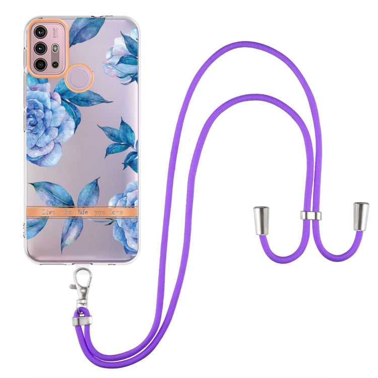 For Motorola Moto G30 / G20 / G10 / G10 Power Flowers Series TPU Phone Case with Lanyard