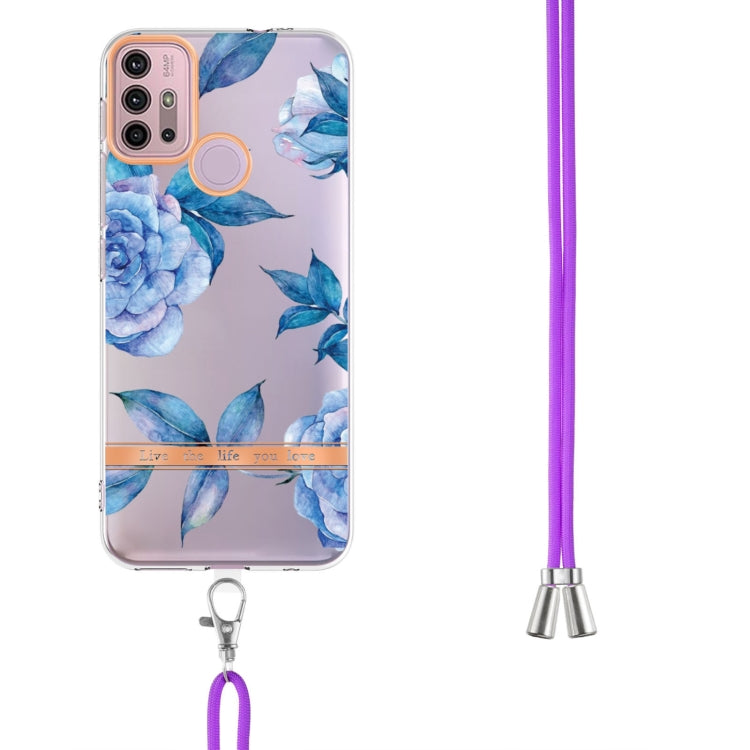 For Motorola Moto G30 / G20 / G10 / G10 Power Flowers Series TPU Phone Case with Lanyard