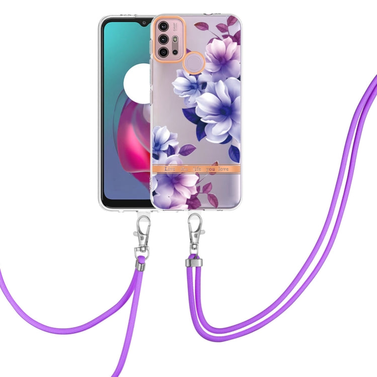 For Motorola Moto G30 / G20 / G10 / G10 Power Flowers Series TPU Phone Case with Lanyard