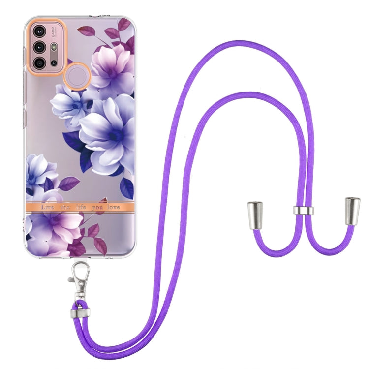 For Motorola Moto G30 / G20 / G10 / G10 Power Flowers Series TPU Phone Case with Lanyard