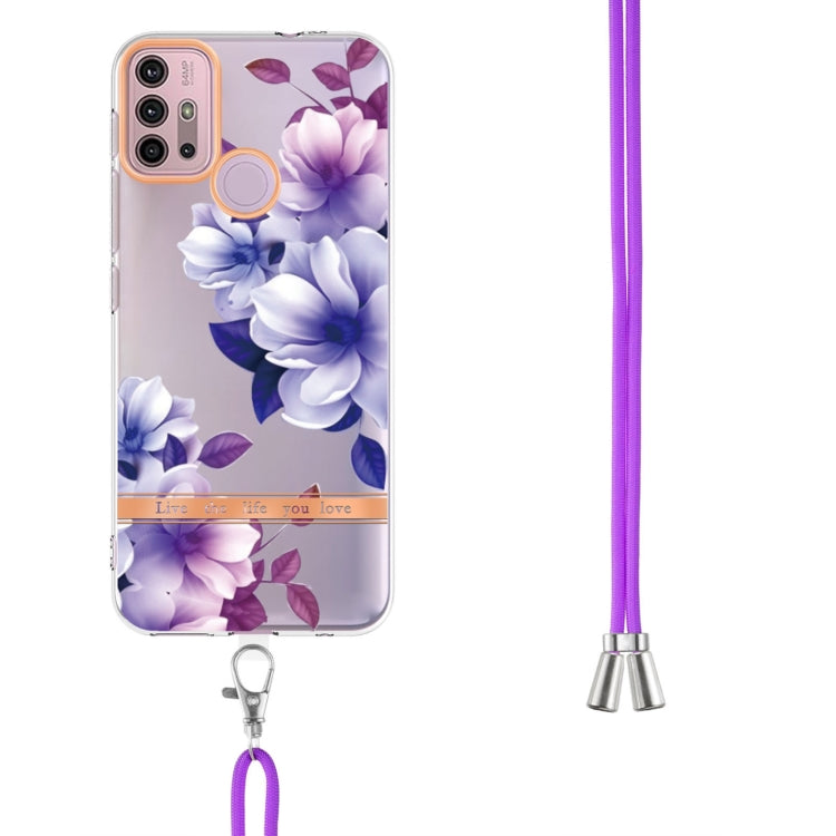 For Motorola Moto G30 / G20 / G10 / G10 Power Flowers Series TPU Phone Case with Lanyard