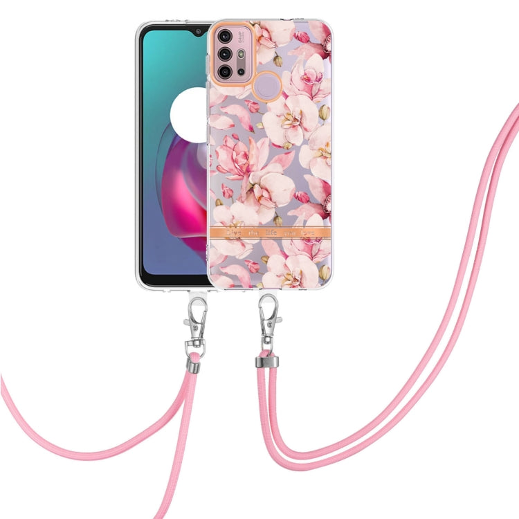 For Motorola Moto G30 / G20 / G10 / G10 Power Flowers Series TPU Phone Case with Lanyard