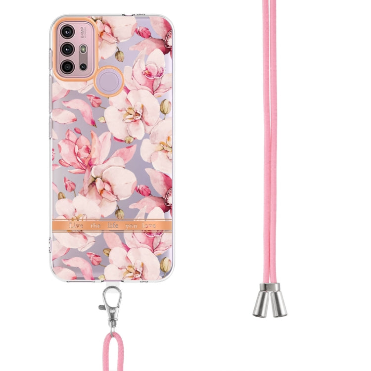 For Motorola Moto G30 / G20 / G10 / G10 Power Flowers Series TPU Phone Case with Lanyard