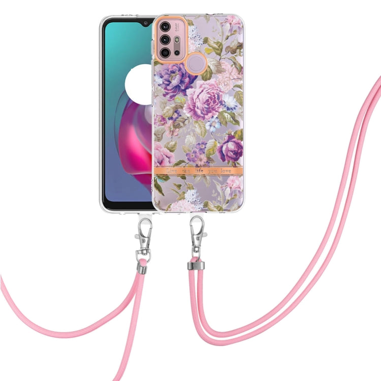 For Motorola Moto G30 / G20 / G10 / G10 Power Flowers Series TPU Phone Case with Lanyard