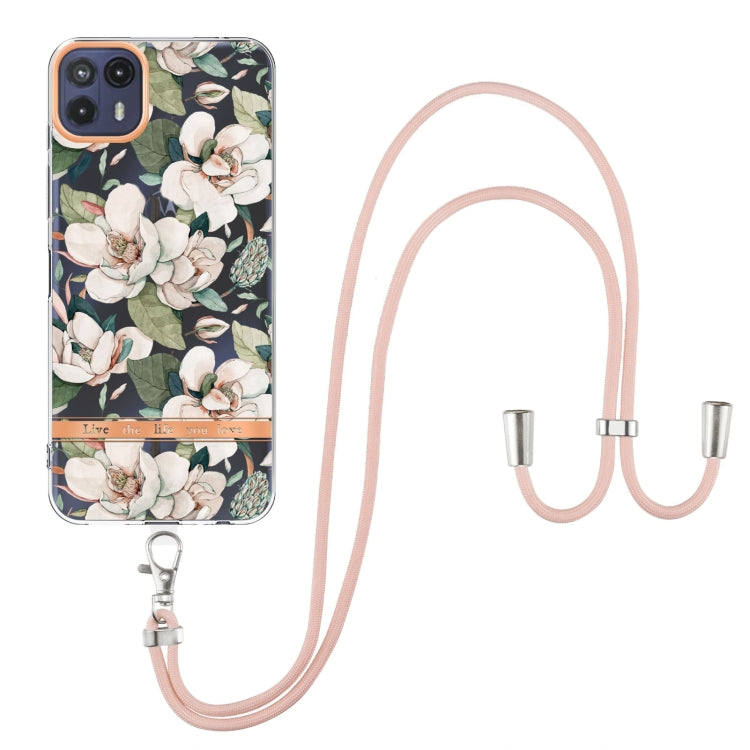 For Motorola Moto G50 5G Flowers Series TPU Phone Case with Lanyard
