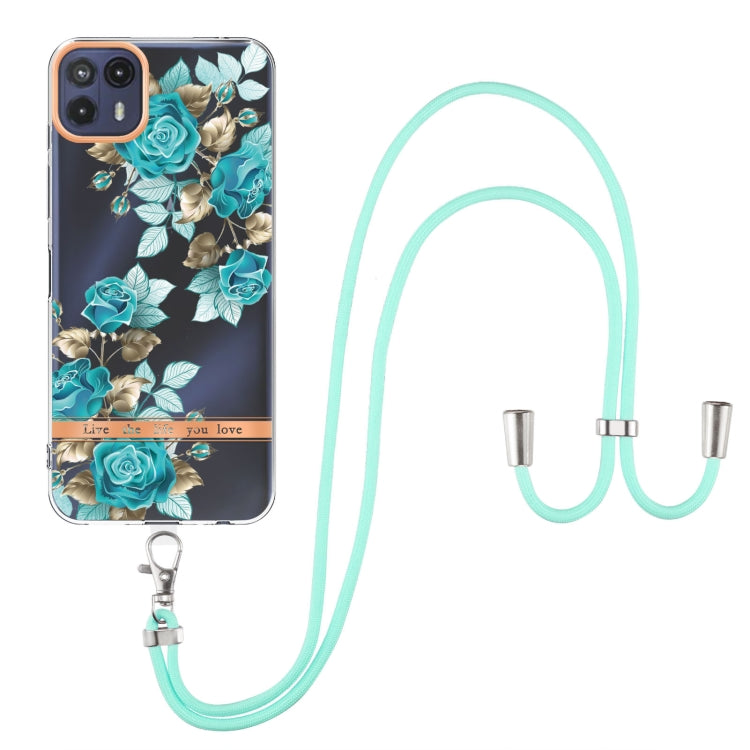 For Motorola Moto G50 5G Flowers Series TPU Phone Case with Lanyard