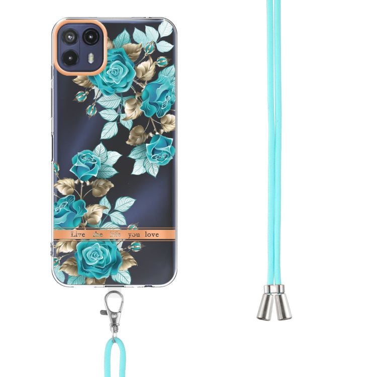 For Motorola Moto G50 5G Flowers Series TPU Phone Case with Lanyard