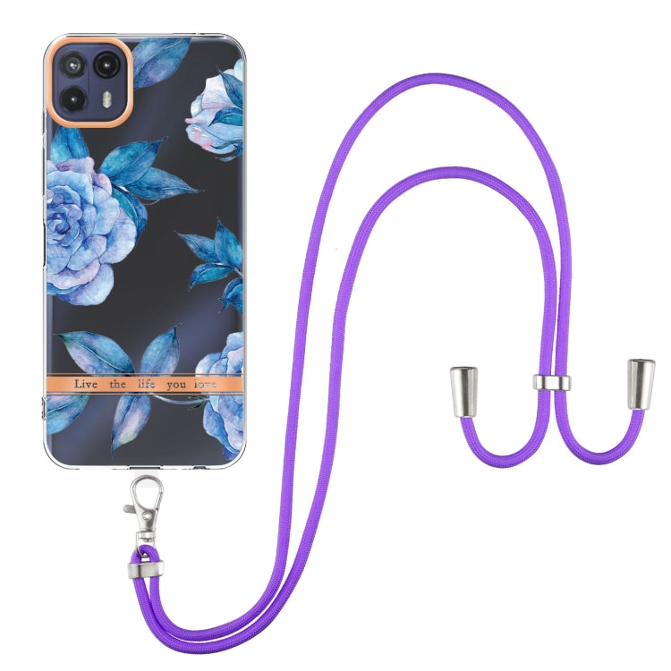 For Motorola Moto G50 5G Flowers Series TPU Phone Case with Lanyard