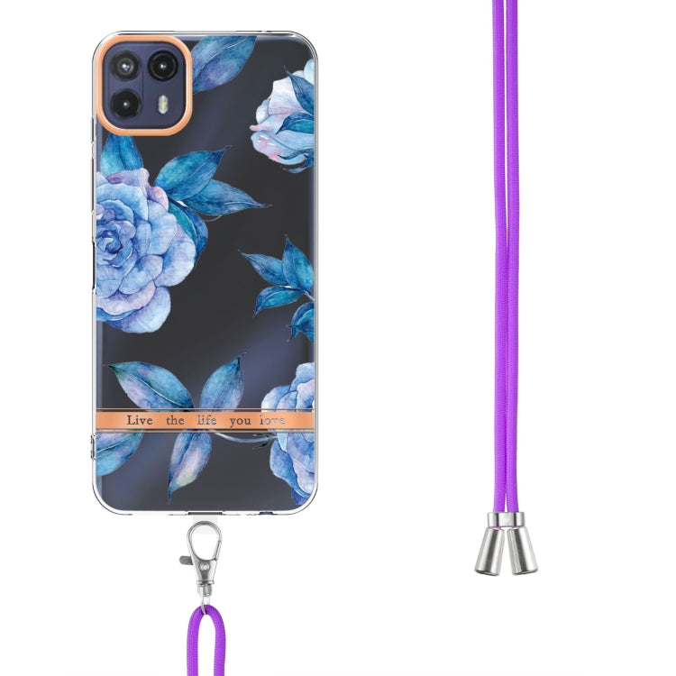 For Motorola Moto G50 5G Flowers Series TPU Phone Case with Lanyard