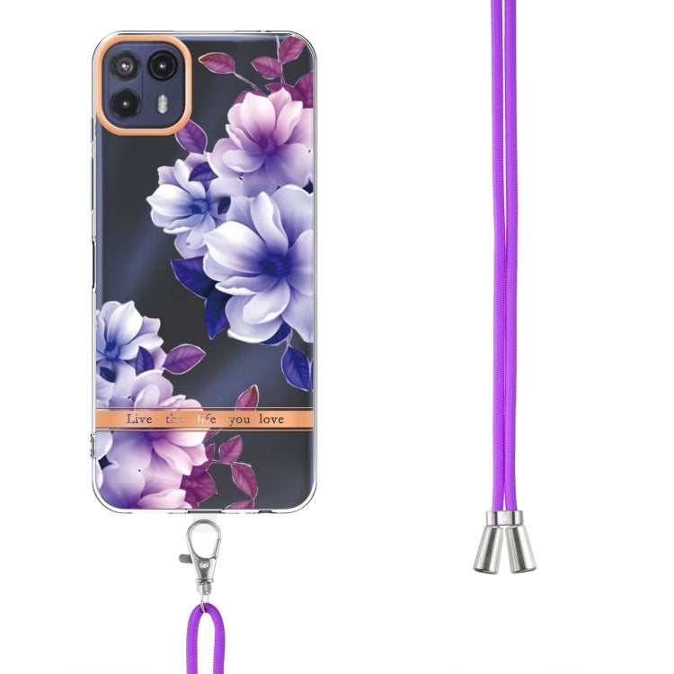 For Motorola Moto G50 5G Flowers Series TPU Phone Case with Lanyard