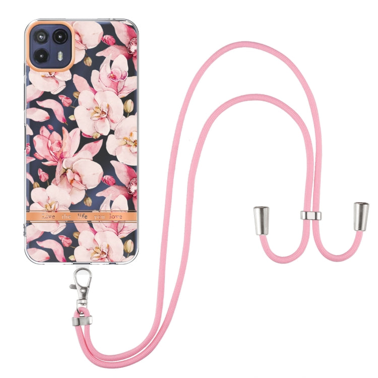 For Motorola Moto G50 5G Flowers Series TPU Phone Case with Lanyard