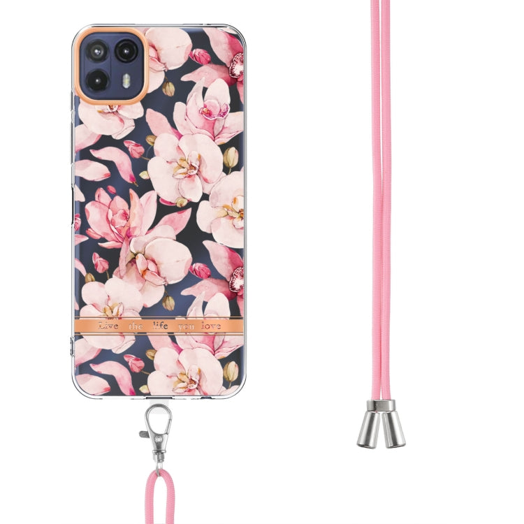 For Motorola Moto G50 5G Flowers Series TPU Phone Case with Lanyard