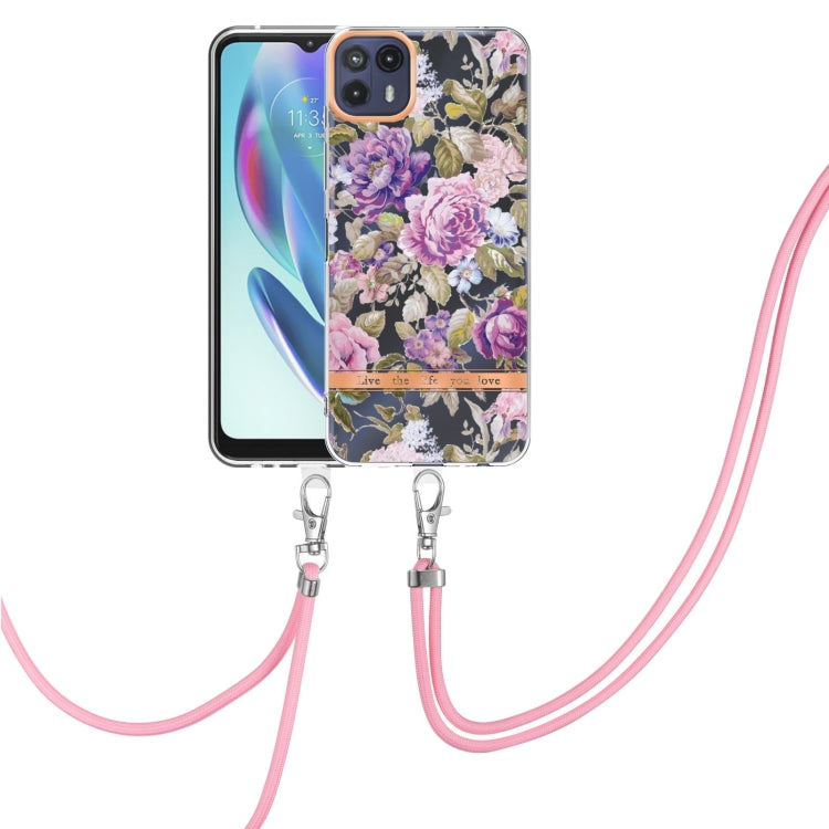 For Motorola Moto G50 5G Flowers Series TPU Phone Case with Lanyard