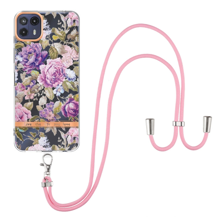 For Motorola Moto G50 5G Flowers Series TPU Phone Case with Lanyard
