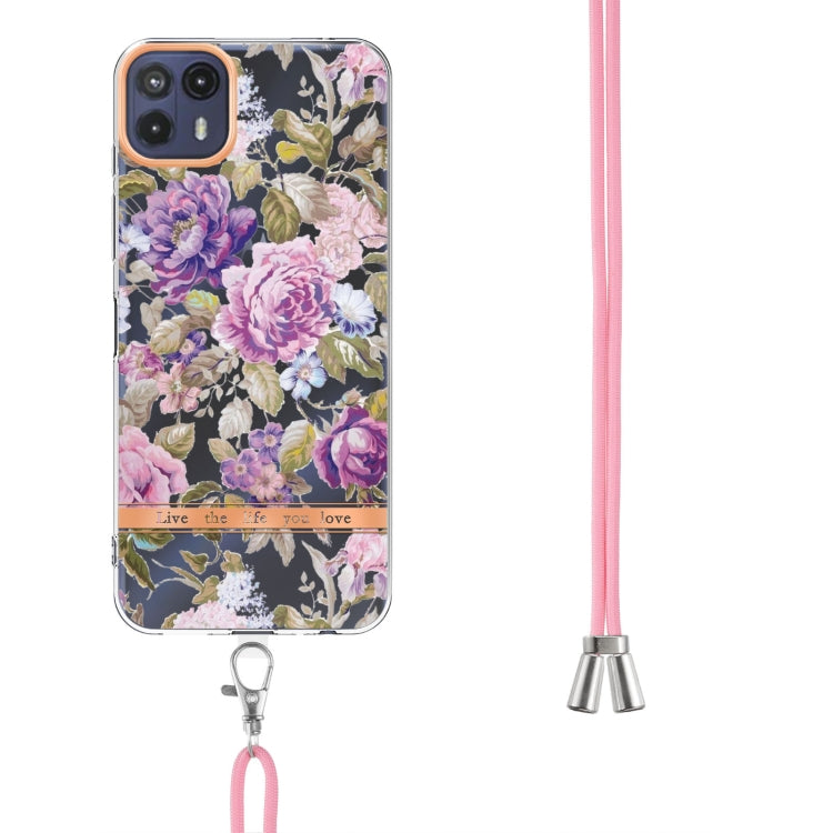 For Motorola Moto G50 5G Flowers Series TPU Phone Case with Lanyard