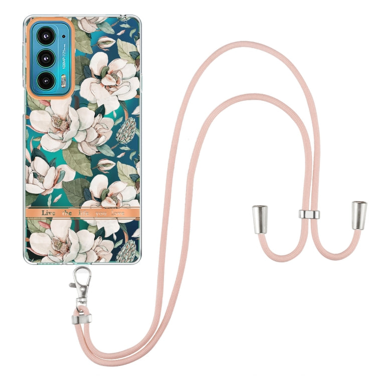 For Motorola Edge 20 Flowers Series TPU Phone Case with Lanyard