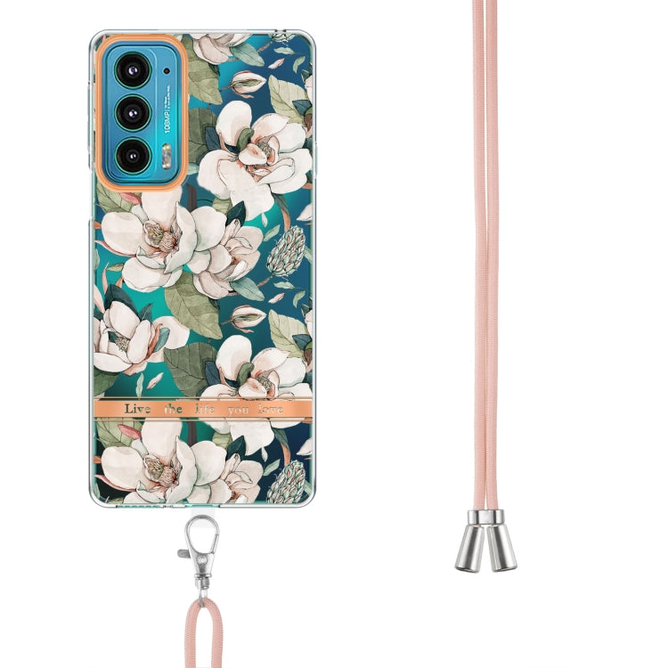 For Motorola Edge 20 Flowers Series TPU Phone Case with Lanyard
