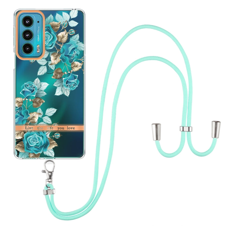 For Motorola Edge 20 Flowers Series TPU Phone Case with Lanyard