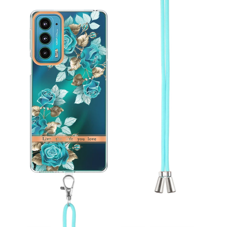 For Motorola Edge 20 Flowers Series TPU Phone Case with Lanyard