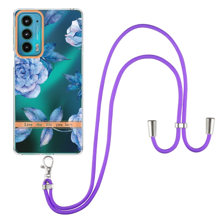 For Motorola Edge 20 Flowers Series TPU Phone Case with Lanyard