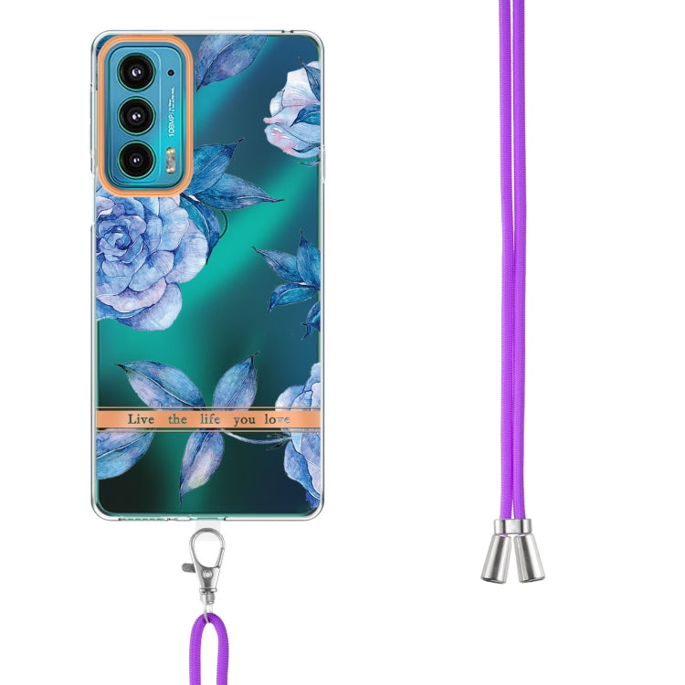 For Motorola Edge 20 Flowers Series TPU Phone Case with Lanyard