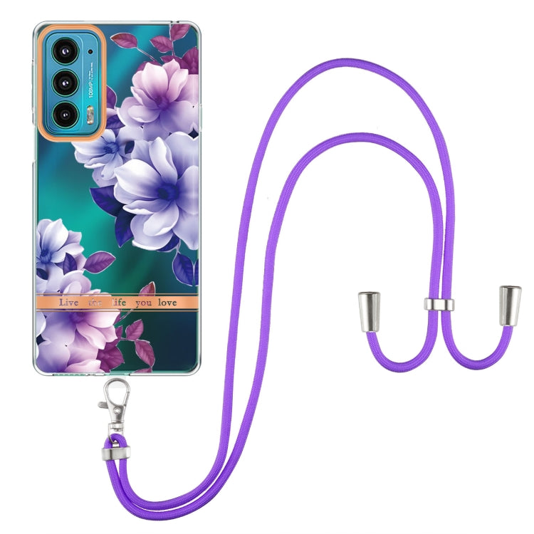 For Motorola Edge 20 Flowers Series TPU Phone Case with Lanyard