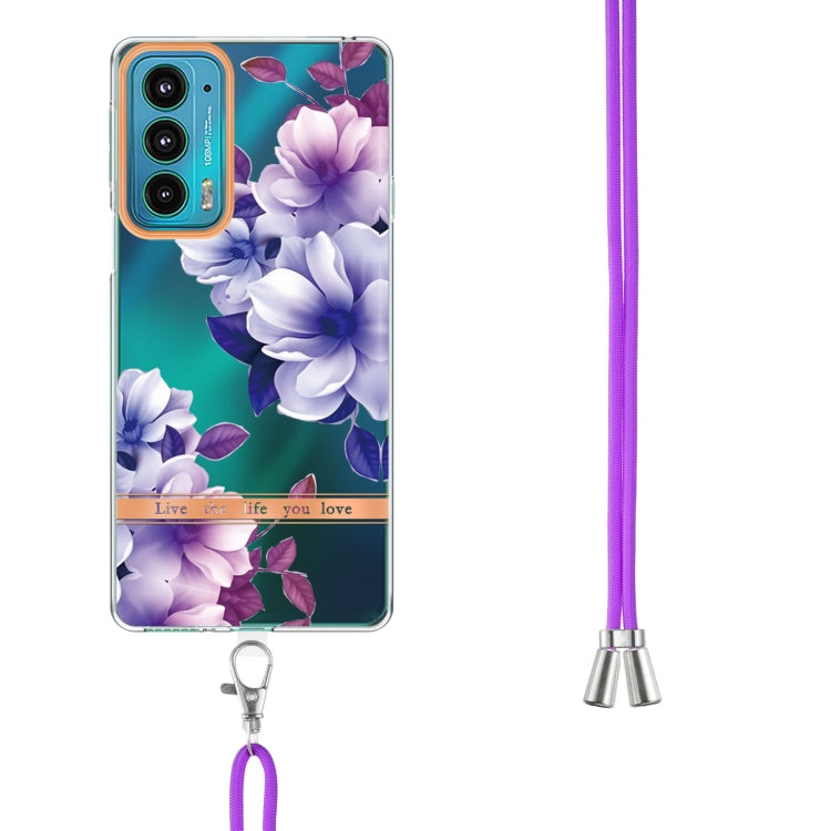 For Motorola Edge 20 Flowers Series TPU Phone Case with Lanyard