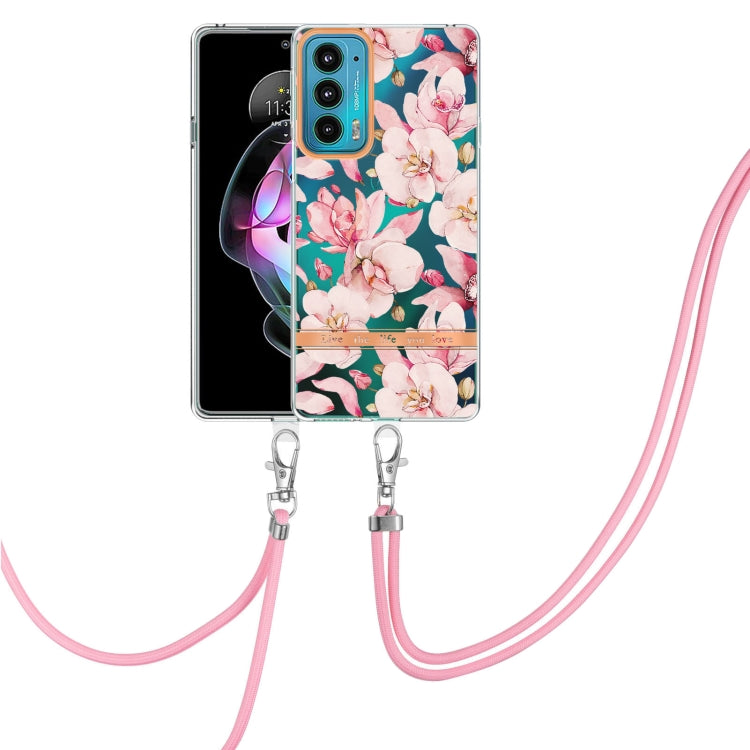 For Motorola Edge 20 Flowers Series TPU Phone Case with Lanyard