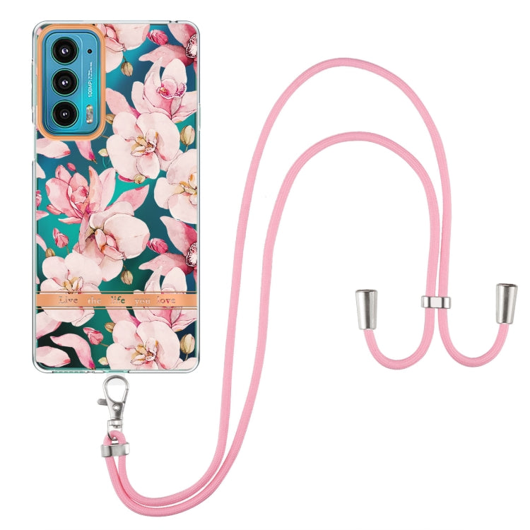 For Motorola Edge 20 Flowers Series TPU Phone Case with Lanyard