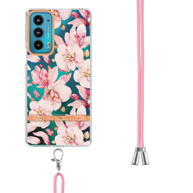 For Motorola Edge 20 Flowers Series TPU Phone Case with Lanyard