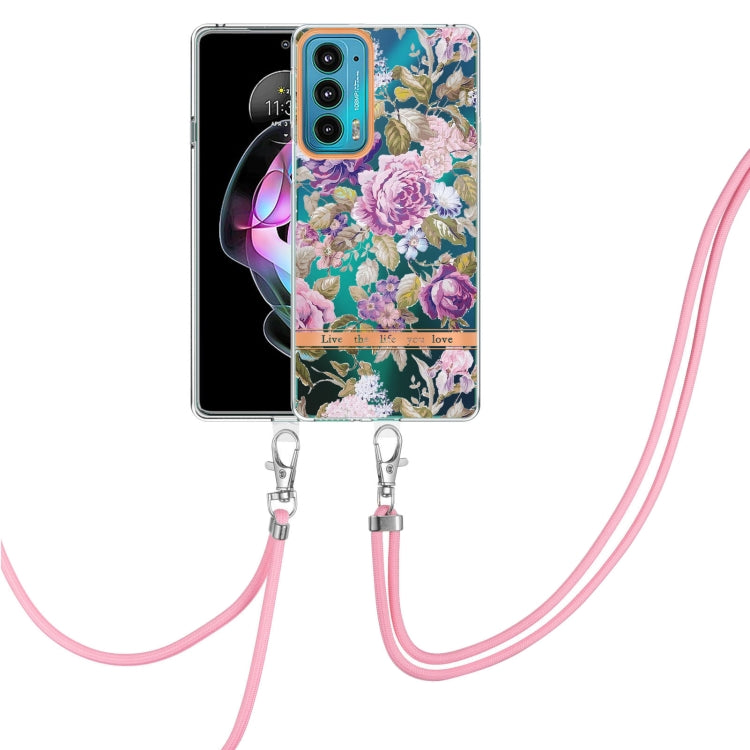 For Motorola Edge 20 Flowers Series TPU Phone Case with Lanyard