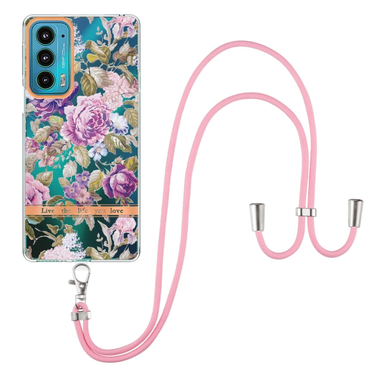 For Motorola Edge 20 Flowers Series TPU Phone Case with Lanyard