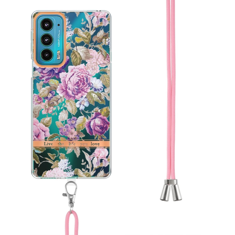 For Motorola Edge 20 Flowers Series TPU Phone Case with Lanyard