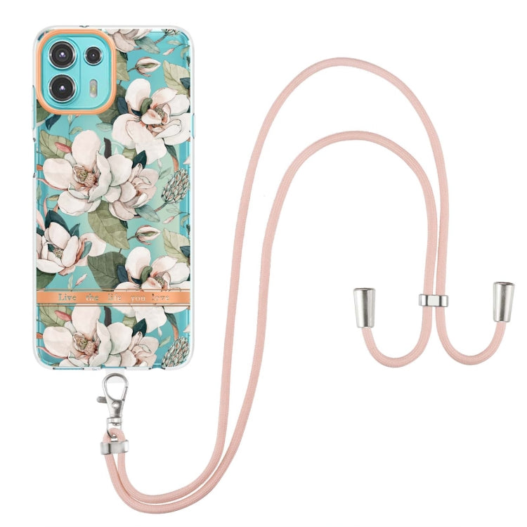 For Motorola Edge 20 Lite Flowers Series TPU Phone Case with Lanyard