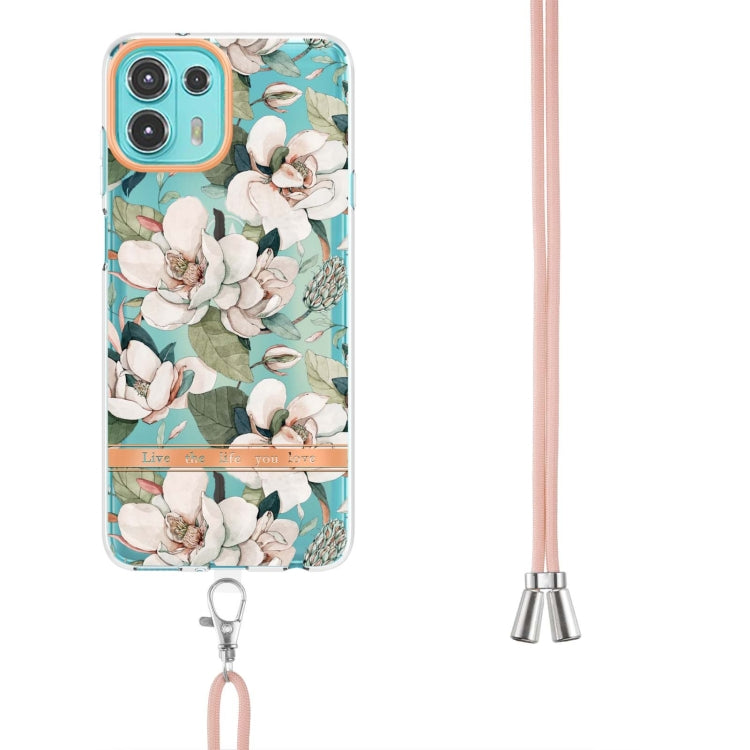 For Motorola Edge 20 Lite Flowers Series TPU Phone Case with Lanyard