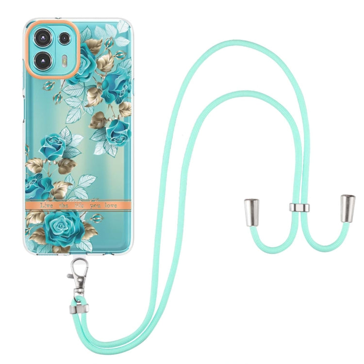 For Motorola Edge 20 Lite Flowers Series TPU Phone Case with Lanyard