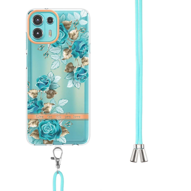 For Motorola Edge 20 Lite Flowers Series TPU Phone Case with Lanyard