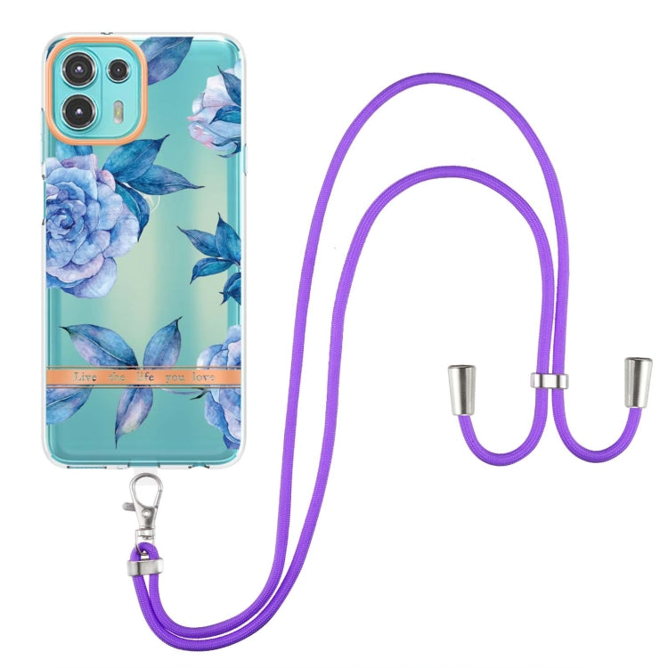 For Motorola Edge 20 Lite Flowers Series TPU Phone Case with Lanyard