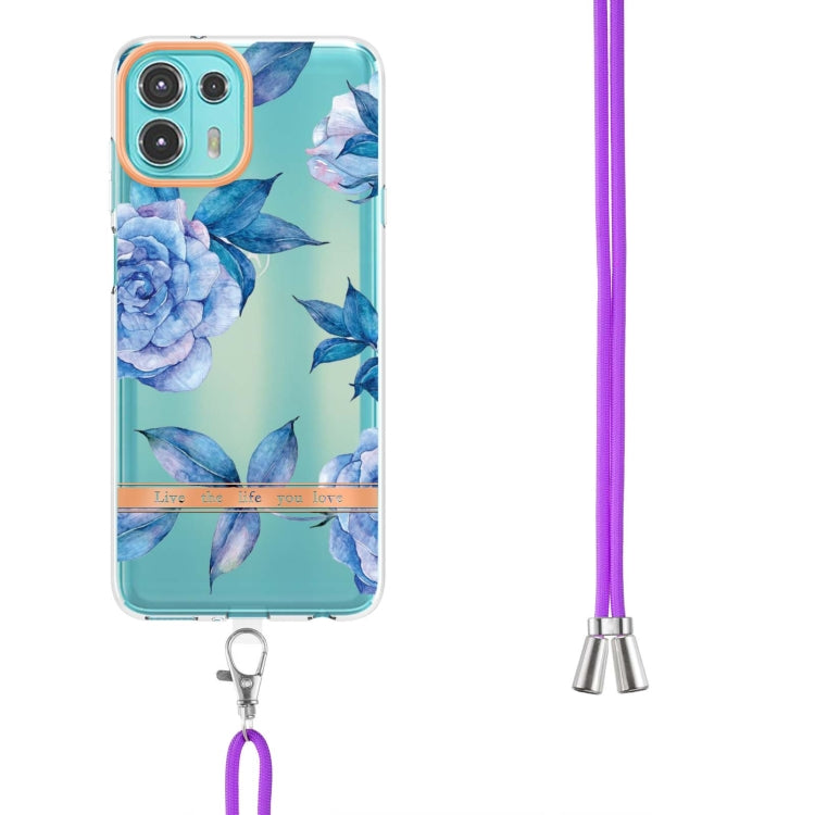 For Motorola Edge 20 Lite Flowers Series TPU Phone Case with Lanyard