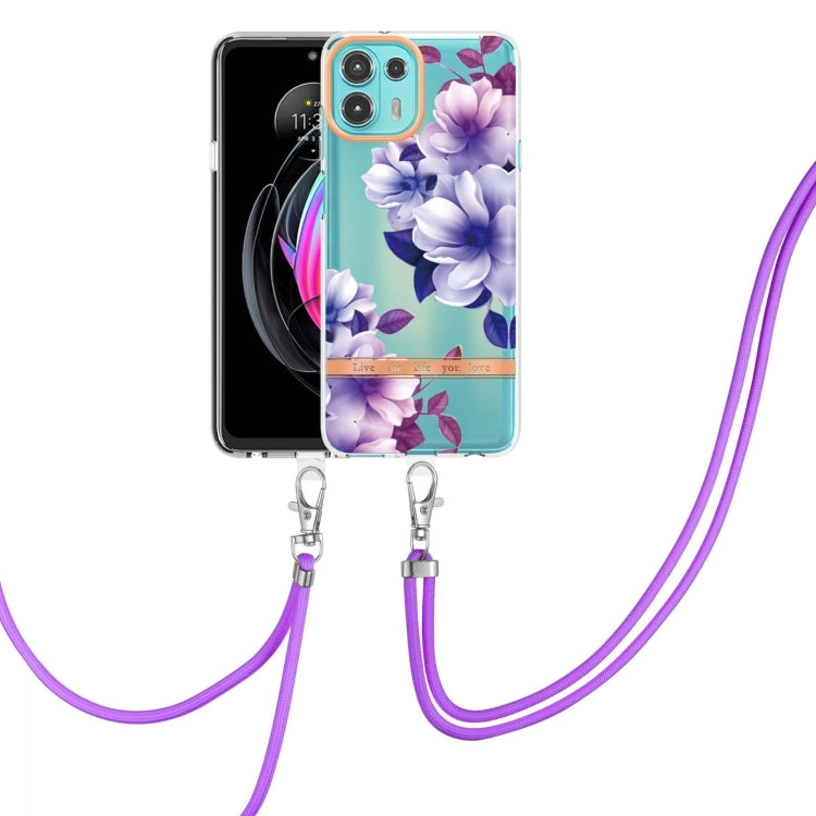 For Motorola Edge 20 Lite Flowers Series TPU Phone Case with Lanyard