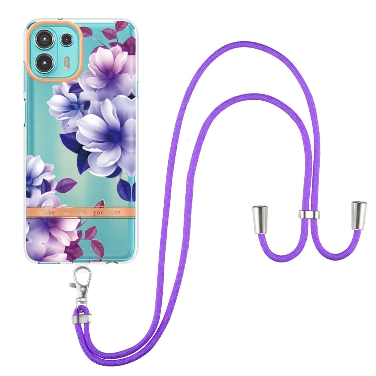 For Motorola Edge 20 Lite Flowers Series TPU Phone Case with Lanyard