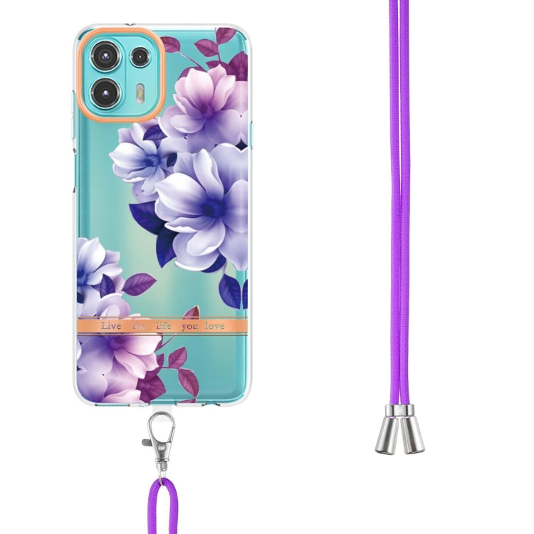 For Motorola Edge 20 Lite Flowers Series TPU Phone Case with Lanyard