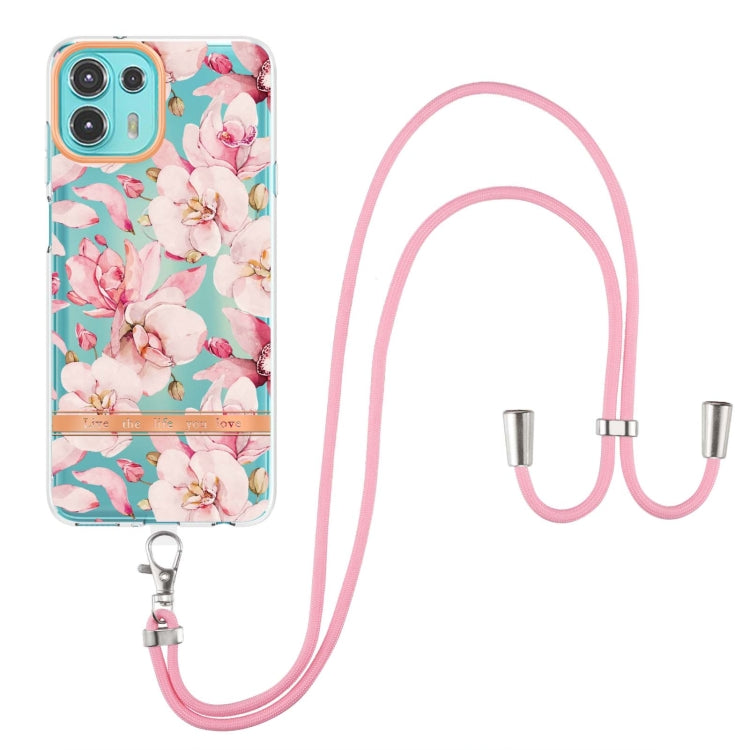 For Motorola Edge 20 Lite Flowers Series TPU Phone Case with Lanyard