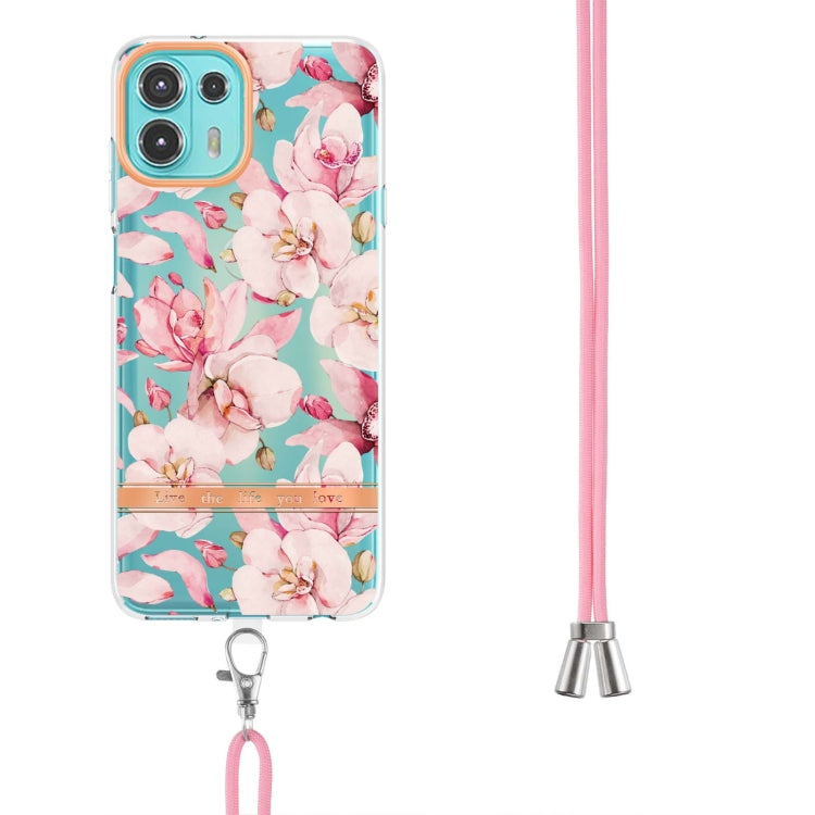 For Motorola Edge 20 Lite Flowers Series TPU Phone Case with Lanyard