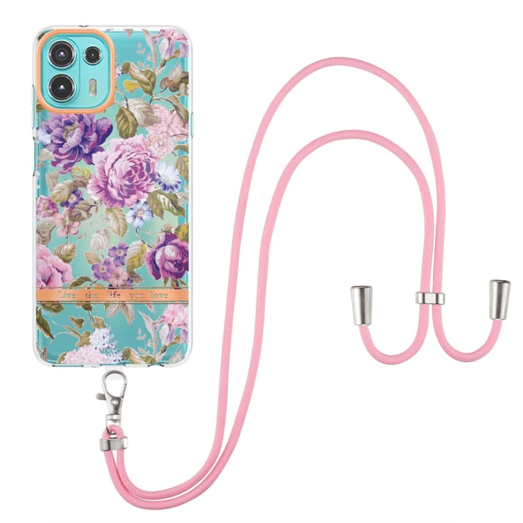 For Motorola Edge 20 Lite Flowers Series TPU Phone Case with Lanyard