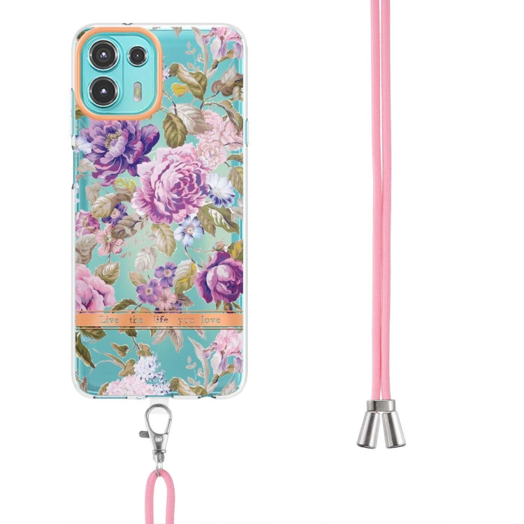 For Motorola Edge 20 Lite Flowers Series TPU Phone Case with Lanyard